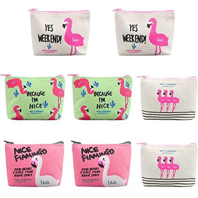 Dadabig 8 stuks hoektassen, schattig, kleine portemonnee voor mini-portemonnee van canvas, kleine flamingo-portemonnee met ritssluiting voor kaarten, sleutels en lippenstift, 4 stijlen, meerkleurig, klein Dadabig 8 stuks hoektassen, schattig, kleine portemonnee voor mini-portemonnee van canvas, kleine flamingo-portemonnee met ritssluiting voor kaarten, sleutels en lippenstift, 4 stijlen, meerkleurig, klein