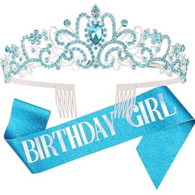 DRESHOW Verjaardagskroon en sjaal voor vrouwen, riem voor meisjes, verjaardag, diadeem van strass, verjaardagsdecoraties, haaraccessoires, glitterriem voor feest Taille unique DRESHOW Verjaardagskroon en sjaal voor vrouwen, riem voor meisjes, verjaardag, diadeem van strass, verjaardagsdecoraties, haaraccessoires, glitterriem voor feest Taille unique
