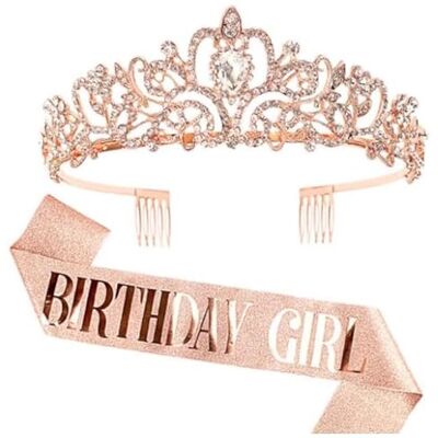 DRESHOW Verjaardagskroon en sjaal voor vrouwen, riem voor meisjes, verjaardag, diadeem van strass, verjaardagsdecoraties, haaraccessoires, glitterriem voor feest Taille unique DRESHOW Verjaardagskroon en sjaal voor vrouwen, riem voor meisjes, verjaardag, diadeem van strass, verjaardagsdecoraties, haaraccessoires, glitterriem voor feest Taille unique