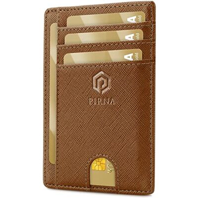 PIRNA Slanke en kleine creditcardhouder, portemonnee voor mannen en vrouwen, met geldvak en geschenkdoos, RFID-creditcardhouder, creditcardhouder voor mannen, Caramel bruin PIRNA Slanke en kleine creditcardhouder, portemonnee voor mannen en vrouwen, met geldvak en geschenkdoos, RFID-creditcardhouder, creditcardhouder voor mannen, Caramel bruin