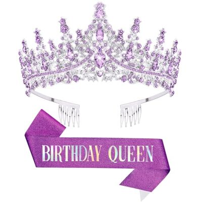 DRESHOW Verjaardagskroon en sjaal voor vrouwen, koninginnenkroon en diadeem van strass, tiara's en sjaals, verjaardag, meisjes, decoratie, haaraccessoires DRESHOW Verjaardagskroon en sjaal voor vrouwen, koninginnenkroon en diadeem van strass, tiara's en sjaals, verjaardag, meisjes, decoratie, haaraccessoires