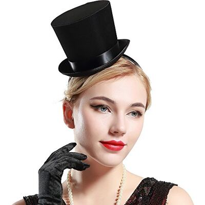 BABEYOND Miniatuurhoed met hoofdband, mini-hoed, bovenstuk, zwart, dames, kostuum, flapperhoed, mini-tophat, hoofdband, kostuumaccessoire Gatsby party, klassiek BABEYOND Miniatuurhoed met hoofdband, mini-hoed, bovenstuk, zwart, dames, kostuum, flapperhoed, mini-tophat, hoofdband, kostuumaccessoire Gatsby party, klassiek