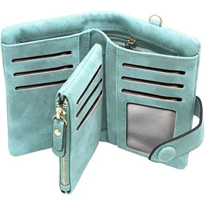 YOTOO TOPKULL Portemonnee voor dames, tweevoudige portemonnee van zacht leer, RFID-drievoudig, mini-portemonnee, schattige portemonnee met ritssluiting en polsband, Mint groen, Dubbel opvouwbaar YOTOO TOPKULL Portemonnee voor dames, tweevoudige portemonnee van zacht leer, RFID-drievoudig, mini-portemonnee, schattige portemonnee met ritssluiting en polsband, Mint groen, Dubbel opvouwbaar