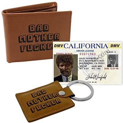 Close Up Pulp Fiction Bad Mother Fucker portemonneeset, hanger en ticket, bruin, 7,6 cm, Amerikaans Close Up Pulp Fiction Bad Mother Fucker portemonneeset, hanger en ticket, bruin, 7,6 cm, Amerikaans