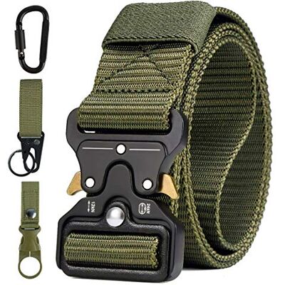 AivaToba Tactische riem voor heren, militaire stijl zware nylon canvas heupriem met metalen gesp met snelsluiting voor militaire jachttraining (3 haken)., Leger Groen 125 cm AivaToba Tactische riem voor heren, militaire stijl zware nylon canvas heupriem met metalen gesp met snelsluiting voor militaire jachttraining (3 haken)., Leger Groen 125 cm