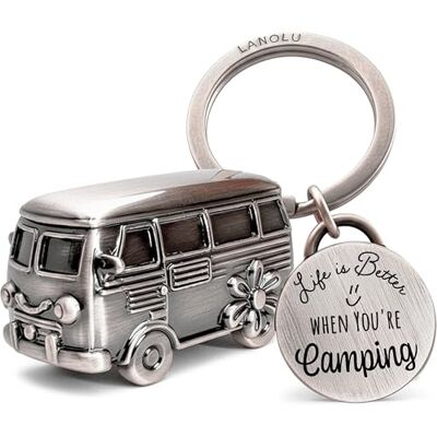 LANOLU Caravan sleutelhanger, cadeau voor camping en kampeerder, 3D-aanhanger, accessoires van zilverkleurig metaal 43.75 cm³ LANOLU Caravan sleutelhanger, cadeau voor camping en kampeerder, 3D-aanhanger, accessoires van zilverkleurig metaal 43.75 cm³