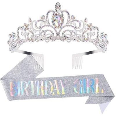 DRESHOW Verjaardagskroon en sjaal voor vrouwen, riem voor meisjes, verjaardag, diadeem van strass, verjaardagsdecoraties, haaraccessoires, glitterriem voor feest Taille unique DRESHOW Verjaardagskroon en sjaal voor vrouwen, riem voor meisjes, verjaardag, diadeem van strass, verjaardagsdecoraties, haaraccessoires, glitterriem voor feest Taille unique