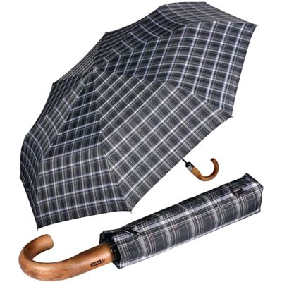 iX-brella IX de Brella Monsieur XXL display 121 cm met echt houten handvat en automatische sluiting, Check Dark B iX-brella IX de Brella Monsieur XXL display 121 cm met echt houten handvat en automatische sluiting, Check Dark B