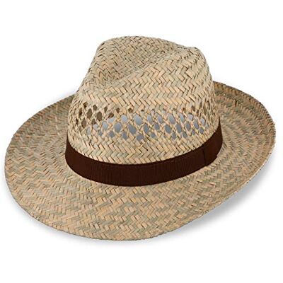 fiebig Fedora Strohoed met bruine ripsband, zonnehoed voor dames en heren, 100% stro, made in Italy, zomerhoed in vele maten, natuurlijke kleur, Natuurlijk. 55 fiebig Fedora Strohoed met bruine ripsband, zonnehoed voor dames en heren, 100% stro, made in Italy, zomerhoed in vele maten, natuurlijke kleur, Natuurlijk. 55