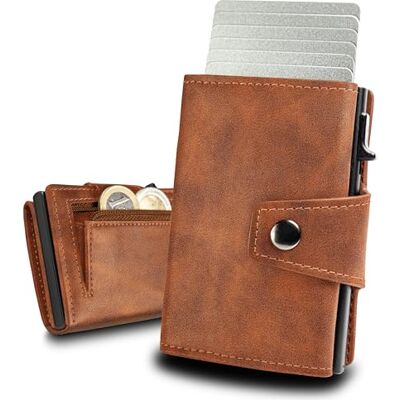 slimfin Slim Maxi Wallet met muntvak, minimalistische kaarthouder, pop-up portemonnee met RFID-blokkering, lichte en dunne creditcardhouder met lichtbruine bescherming slimfin Slim Maxi Wallet met muntvak, minimalistische kaarthouder, pop-up portemonnee met RFID-blokkering, lichte en dunne creditcardhouder met lichtbruine bescherming
