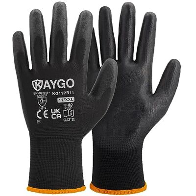 KAYGO KG11PB 12 paar naadloze mesh-werkhandschoenen met PU-coating voor een gladde grip op handpalm en vingers, voor dames en heren, ideaal voor algemeen werk (XXL, zwart) KAYGO KG11PB 12 paar naadloze mesh-werkhandschoenen met PU-coating voor een gladde grip op handpalm en vingers, voor dames en heren, ideaal voor algemeen werk (XXL, zwart)