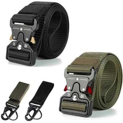 ZHITENG 2 stuks tactische herenriemen, 3,8 cm breed met sleutelhanger, verstelbare nylon militaire riem, voor buiten en dagelijks gebruik (legergroen, zwart) Para cinturas de 91 a 105 cm (largo de 125 cm) ZHITENG 2 stuks tactische herenriemen, 3,8 cm breed met sleutelhanger, verstelbare nylon militaire riem, voor buiten en dagelijks gebruik (legergroen, zwart) Para cinturas de 91 a 105 cm (largo de 125 cm)