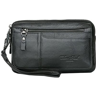KPYWZER Leren tas voor heren met polsband 22 x 6,5 x 13 cm KPYWZER Leren tas voor heren met polsband 22 x 6,5 x 13 cm
