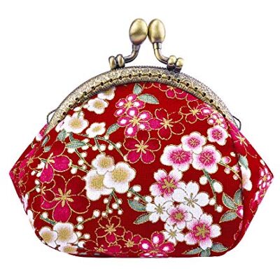 Oyachic Portemonnee met Sluiting Kleine Portemonnee Portemonnee Canvas Bloemen Zakje Dames Munt Portemonnee, Helder rood Oyachic Portemonnee met Sluiting Kleine Portemonnee Portemonnee Canvas Bloemen Zakje Dames Munt Portemonnee, Helder rood