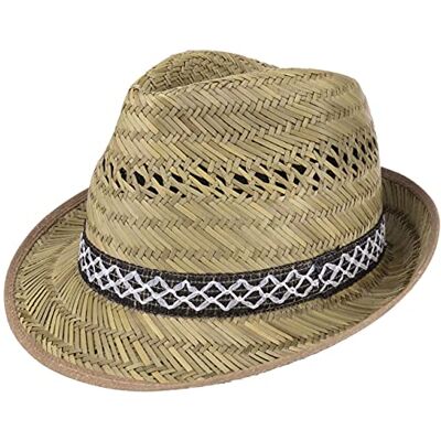 Lipodo Ernhelfer Strohoed (zonnebescherming) voor dames en heren, Made in Italy, zonnehoed in trilby-look, lichte strohoed, strandhoed met chique rand, Natuur 55 Lipodo Ernhelfer Strohoed (zonnebescherming) voor dames en heren, Made in Italy, zonnehoed in trilby-look, lichte strohoed, strandhoed met chique rand, Natuur 55