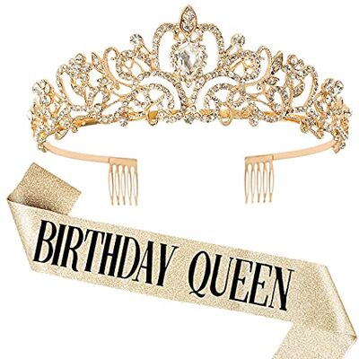 DRESHOW Kroon en sjaal voor verjaardag, dames, koninginnenkroon en diadeem van strass, diadeem en verjaardagssjaal voor meisjes, verjaardagsdecoraties, haaraccessoires Taille unique DRESHOW Kroon en sjaal voor verjaardag, dames, koninginnenkroon en diadeem van strass, diadeem en verjaardagssjaal voor meisjes, verjaardagsdecoraties, haaraccessoires Taille unique