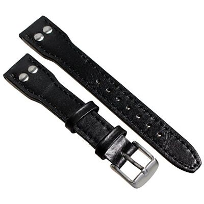 Deutsch Sulla Retro lederen horlogeband met IW klinknagels 18 mm zwart, zwart., riem Deutsch Sulla Retro lederen horlogeband met IW klinknagels 18 mm zwart, zwart., riem