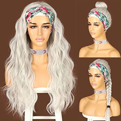 Sapphirewigs Lange golvende synthetische pruik voor dames, lijmvrij, 150% dichtheid, 150% dichtheid, platinagrijs 66 cm Sapphirewigs Lange golvende synthetische pruik voor dames, lijmvrij, 150% dichtheid, 150% dichtheid, platinagrijs 66 cm