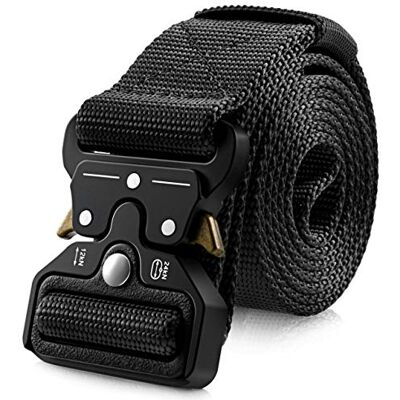 MOZETO Tactische uniseks riem, militaire riem met snelsluiting, metalen gesp, nylon riem voor outdoor, werk, militair, vrije tijd, jagen, zwart. 153 cm/XL MOZETO Tactische uniseks riem, militaire riem met snelsluiting, metalen gesp, nylon riem voor outdoor, werk, militair, vrije tijd, jagen, zwart. 153 cm/XL