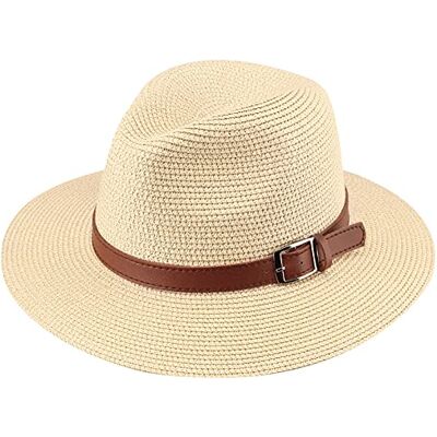 DRESHOW Strohoed voor dames en heren, panamahoed, zomerhoed, brede rand, zonnehoed, uv-bescherming, voor strand, reizen, Fedora, zonnehoed, 1 stuk Gesp Riem Beige-V2, Eén maat Eén maat DRESHOW Strohoed voor dames en heren, panamahoed, zomerhoed, brede rand, zonnehoed, uv-bescherming, voor strand, reizen, Fedora, zonnehoed, 1 stuk Gesp Riem Beige-V2, Eén maat Eén maat