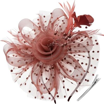 DRESHOW Fascinatorhoed, met veer, voor bruiloft, hoofdband met clip, cocktail- en theeparty, hoed voor meisjes en vrouwen, Eén maat One Size DRESHOW Fascinatorhoed, met veer, voor bruiloft, hoofdband met clip, cocktail- en theeparty, hoed voor meisjes en vrouwen, Eén maat One Size