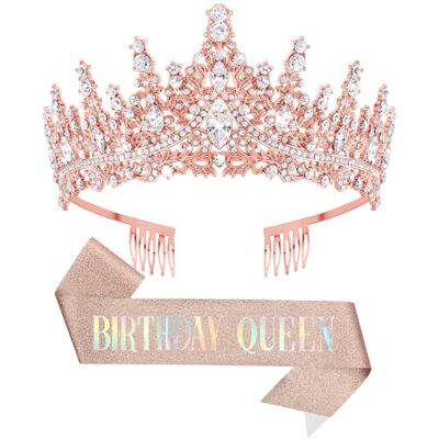 DRESHOW Verjaardagskroon en sjaal voor vrouwen, koninginnenkroon en diadeem van strass, tiara's en sjaals, verjaardag, meisjes, decoratie, haaraccessoires DRESHOW Verjaardagskroon en sjaal voor vrouwen, koninginnenkroon en diadeem van strass, tiara's en sjaals, verjaardag, meisjes, decoratie, haaraccessoires