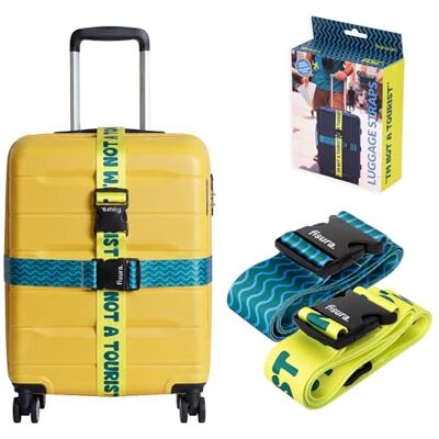 Fisura Sangle bagage originale “I’m not a tourist”, ceinture sécurité valise réglable 1 à 2 m, accessoire voyage pour valises, sangle ajustable résistante Fisura Sangle bagage originale “I’m not a tourist”, ceinture sécurité valise réglable 1 à 2 m, accessoire voyage pour valises, sangle ajustable résistante