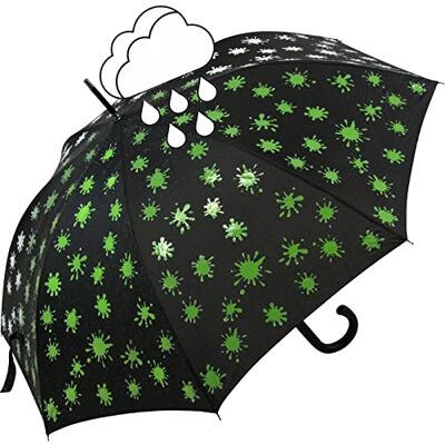 iX-brella Paintdrops Automatische paraplu van glasvezel met natte print, kleurverandering bij vocht, Kleurverandering: neongroen, Zakparaplu met handmatige opening iX-brella Paintdrops Automatische paraplu van glasvezel met natte print, kleurverandering bij vocht, Kleurverandering: neongroen, Zakparaplu met handmatige opening