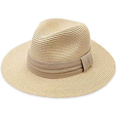DRESHOW Strohoed voor dames en heren, panamahoed, zomerhoed, brede rand, zonnehoed, uv-bescherming, voor strand, reizen, fedora, zonnehoed, eenheidsmaat, lint, beige, UK Eén maat DRESHOW Strohoed voor dames en heren, panamahoed, zomerhoed, brede rand, zonnehoed, uv-bescherming, voor strand, reizen, fedora, zonnehoed, eenheidsmaat, lint, beige, UK Eén maat