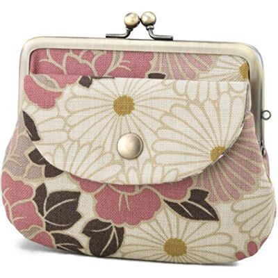 NOREN Vintage portemonnee met bloemenkus en portemonnee, gemaakt in Japan voor dames, retro bloem roze beige, 14 × 12 × 2,5 cm, Japanse portemonnee NOREN Vintage portemonnee met bloemenkus en portemonnee, gemaakt in Japan voor dames, retro bloem roze beige, 14 × 12 × 2,5 cm, Japanse portemonnee