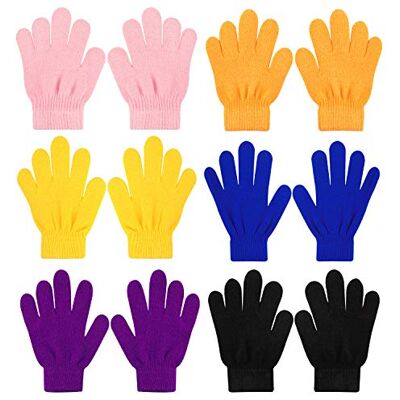 QKURT 6 stuks magische rekbare handschoenen voor kinderen, uniseks, meisjes, gebreide handschoenen met vingers voor elke dag QKURT 6 stuks magische rekbare handschoenen voor kinderen, uniseks, meisjes, gebreide handschoenen met vingers voor elke dag