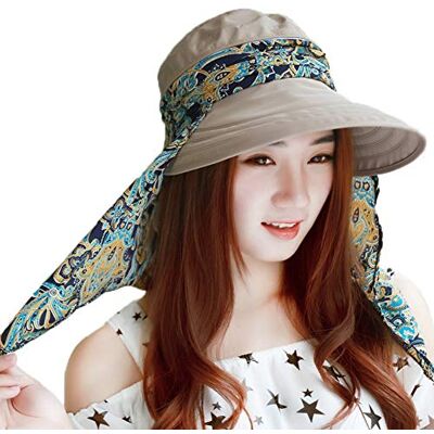 Qchomee Zonnehoed met klep voor dames, brede rand, , strand, reizen, zomer, kamperen, vissen, fietsen, tuinieren, opvouwbaar, volledige zonwering, met sjaal, afneembare nekbescherming, UPF 50+, Eén maat Qchomee Zonnehoed met klep voor dames, brede rand, , strand, reizen, zomer, kamperen, vissen, fietsen, tuinieren, opvouwbaar, volledige zonwering, met sjaal, afneembare nekbescherming, UPF 50+, Eén maat