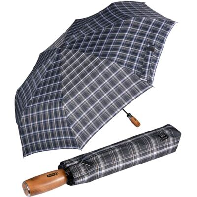 iX-brella IX de Brella Monsieur XXL display 121 cm met echt houten handvat en automatische sluiting, Check Dark B met stanggreep iX-brella IX de Brella Monsieur XXL display 121 cm met echt houten handvat en automatische sluiting, Check Dark B met stanggreep