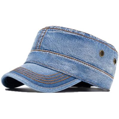 BABAHU Militaire petten van gewassen katoen uniek design, Z1-denim blauw, één maat Eén maat BABAHU Militaire petten van gewassen katoen uniek design, Z1-denim blauw, één maat Eén maat