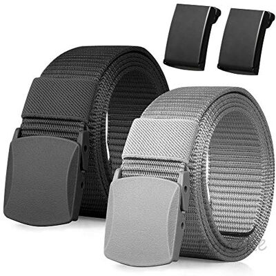 Boneke Nylon Belt, 2 Pack Mannen Militaire Tactische Ademende Belt, snelle doorgang door de luchthaven beveiliging. Metalen gesp+kunststof gesp, Black+gray 51.18 "/ 130cm Boneke Nylon Belt, 2 Pack Mannen Militaire Tactische Ademende Belt, snelle doorgang door de luchthaven beveiliging. Metalen gesp+kunststof gesp, Black+gray 51.18 "/ 130cm