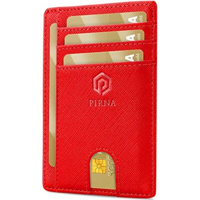 PIRNA Slanke en kleine creditcardhouder, portemonnee voor mannen en vrouwen, met geldvak en geschenkdoos, RFID-creditcardhouder, creditcardhouder voor mannen, Rood PIRNA Slanke en kleine creditcardhouder, portemonnee voor mannen en vrouwen, met geldvak en geschenkdoos, RFID-creditcardhouder, creditcardhouder voor mannen, Rood