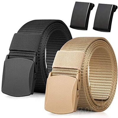 Boneke Nylon Belt, 2 Pack Mannen Militaire Tactische Ademende Belt, snelle doorgang door de luchthaven beveiliging. Metalen gesp+kunststof gesp, Black+khaki 51.18 "/ 130cm Boneke Nylon Belt, 2 Pack Mannen Militaire Tactische Ademende Belt, snelle doorgang door de luchthaven beveiliging. Metalen gesp+kunststof gesp, Black+khaki 51.18 "/ 130cm