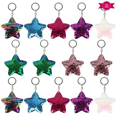 Bigxin Sleutelhanger voor meisjes, 14 stuks sleutelhangers met omkeerbare pailletten, ster sleutelhanger, modieuze hanger, sleutelhanger thema voor verjaardagscadeau, benodigdheden voor het vullen van tassen Bigxin Sleutelhanger voor meisjes, 14 stuks sleutelhangers met omkeerbare pailletten, ster sleutelhanger, modieuze hanger, sleutelhanger thema voor verjaardagscadeau, benodigdheden voor het vullen van tassen