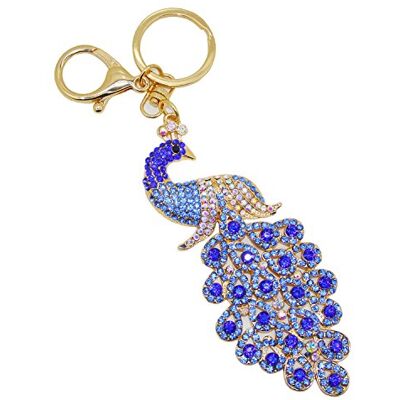 DecoSeries Sleutelhanger van legering, pauw met strass voor handtas, meerblauw, één maat DecoSeries Sleutelhanger van legering, pauw met strass voor handtas, meerblauw, één maat