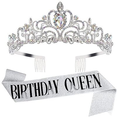 DRESHOW Kroon en sjaal verjaardag voor vrouwen, koninginnenkroon en diadeem van strass, verjaardagssjaal voor meisjes Taille unique DRESHOW Kroon en sjaal verjaardag voor vrouwen, koninginnenkroon en diadeem van strass, verjaardagssjaal voor meisjes Taille unique