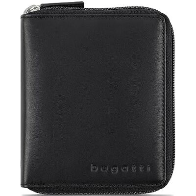 bugatti Primo Compacte lederen portemonnee met ritssluiting rondom, veilig en elegant, zwart bugatti Primo Compacte lederen portemonnee met ritssluiting rondom, veilig en elegant, zwart
