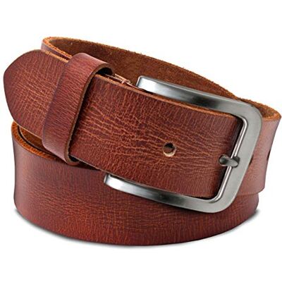 ROYALZ 4mm stevige buffelleer dames lederen riem vintage jeans riem met doorn gesp 38mm, Cognac bruin geborstelde gesp 105 ROYALZ 4mm stevige buffelleer dames lederen riem vintage jeans riem met doorn gesp 38mm, Cognac bruin geborstelde gesp 105