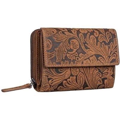 STILORD "Thea" Portemonnee van leer voor dames, RFID-portemonnee, vintage, met NFC-bescherming, portemonnee met ritssluiting en geschenkdoos, echt leer, kleur: salerno bruin bloemen STILORD "Thea" Portemonnee van leer voor dames, RFID-portemonnee, vintage, met NFC-bescherming, portemonnee met ritssluiting en geschenkdoos, echt leer, kleur: salerno bruin bloemen