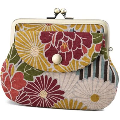 NOREN Vintage bloemenpatroon portemonnee met muntslot Gemaakt in Japan Voor dames Retro bloem Blauw, Japanse portemonnee NOREN Vintage bloemenpatroon portemonnee met muntslot Gemaakt in Japan Voor dames Retro bloem Blauw, Japanse portemonnee