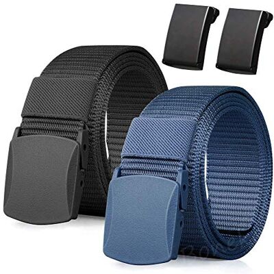 Boneke Nylon Belt, 2 Pack Mannen Militaire Tactische Ademende Belt, snelle doorgang door de luchthaven beveiliging. Metalen gesp+kunststof gesp, Zwart+blauw 51.18 "/ 130cm Boneke Nylon Belt, 2 Pack Mannen Militaire Tactische Ademende Belt, snelle doorgang door de luchthaven beveiliging. Metalen gesp+kunststof gesp, Zwart+blauw 51.18 "/ 130cm