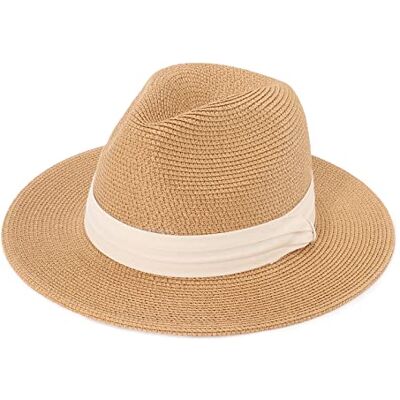 DRESHOW Strohoed voor dames en heren, panamahoed, zomerhoed, brede rand, zonnehoed, uv-bescherming, voor strand, reizen, fedora, zonnehoed, 1 x Panama Kaki met beige lint, Eén maat Eén maat DRESHOW Strohoed voor dames en heren, panamahoed, zomerhoed, brede rand, zonnehoed, uv-bescherming, voor strand, reizen, fedora, zonnehoed, 1 x Panama Kaki met beige lint, Eén maat Eén maat