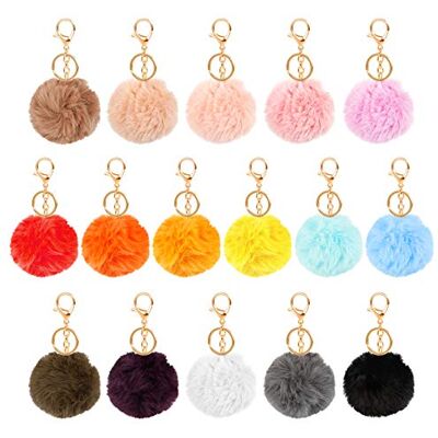 Iyowei 16 stuks Pom Pluche Pluizig Imitatiebont Konijn Sleutel Bal Pompons Kleurrijke Sleutelhanger voor Vrouwen Meisjes Handtas Hanger Iyowei 16 stuks Pom Pluche Pluizig Imitatiebont Konijn Sleutel Bal Pompons Kleurrijke Sleutelhanger voor Vrouwen Meisjes Handtas Hanger