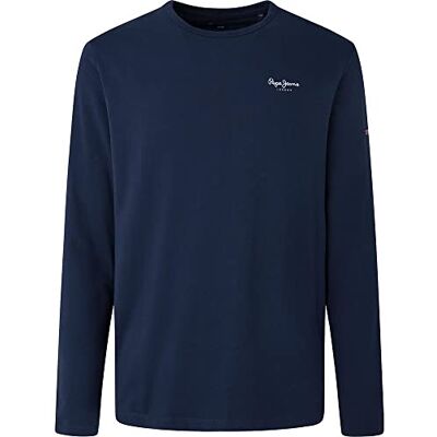 Pepe Jeans London Original Basic 3N T-shirt met lange mouwen voor heren, slim fit, katoen, stretch, ronde hals met logo, marineblauw Pepe Jeans London Original Basic 3N T-shirt met lange mouwen voor heren, slim fit, katoen, stretch, ronde hals met logo, marineblauw