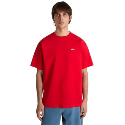Vans Heren T-shirt met logo linkerborst, zwart, Crimson Haze M Vans Heren T-shirt met logo linkerborst, zwart, Crimson Haze M