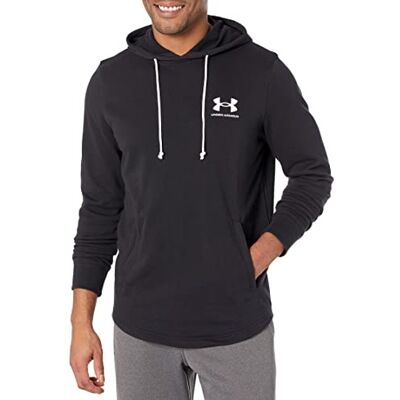 Under Armour Rival capuchontrui voor heren, badstof, ronde hals, T-shirt, zwart (001) / onyx wit Under Armour Rival capuchontrui voor heren, badstof, ronde hals, T-shirt, zwart (001) / onyx wit